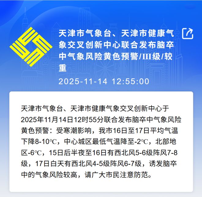 0℃最低-6℃！天津发布最新健康风险预警AG真人app寒潮天气强势来袭！降温1(图5)
