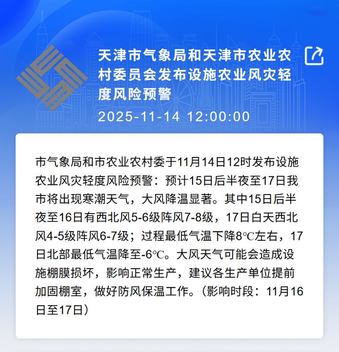 0℃最低-6℃！天津发布最新健康风险预警AG真人app寒潮天气强势来袭！降温1(图24)